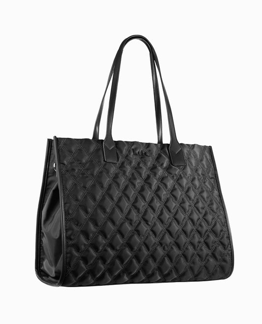 FRONT OF QUILTED NYLON TOTE BAG | Black