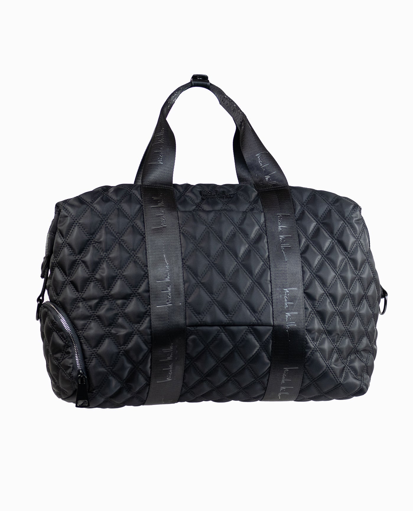 FRONT OF QUILTED NYLON DUFFLE BAG | Black