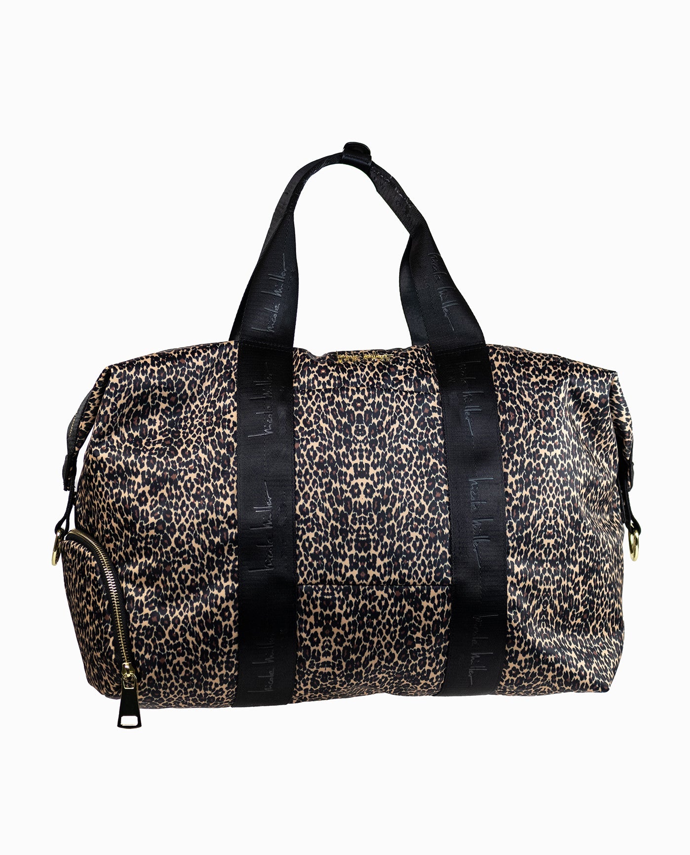 FRONT OF QUILTED NYLON DUFFLE BAG | Leopard Black