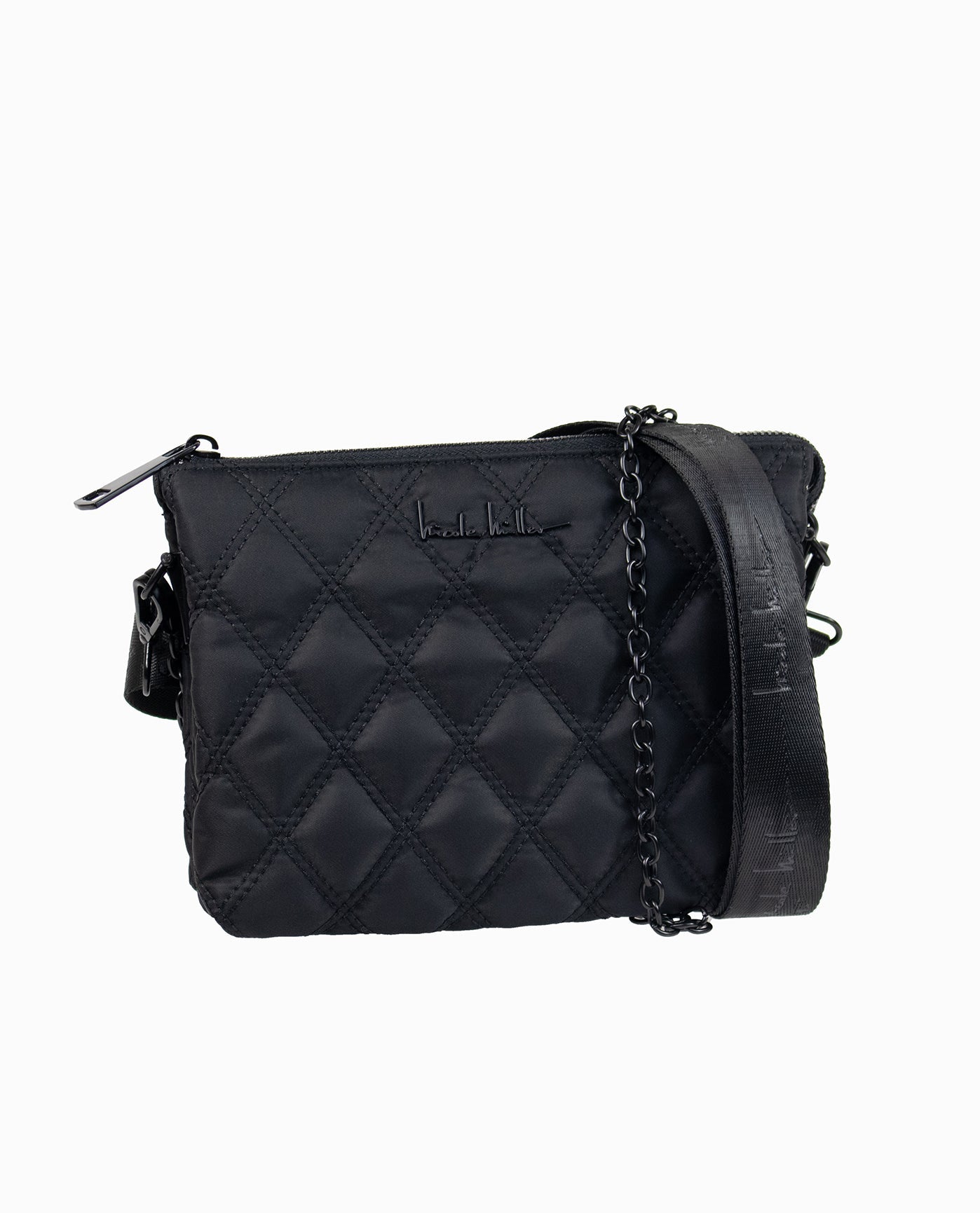 FRONT OF QUILTED NYLON CROSSBODY BAG | Black
