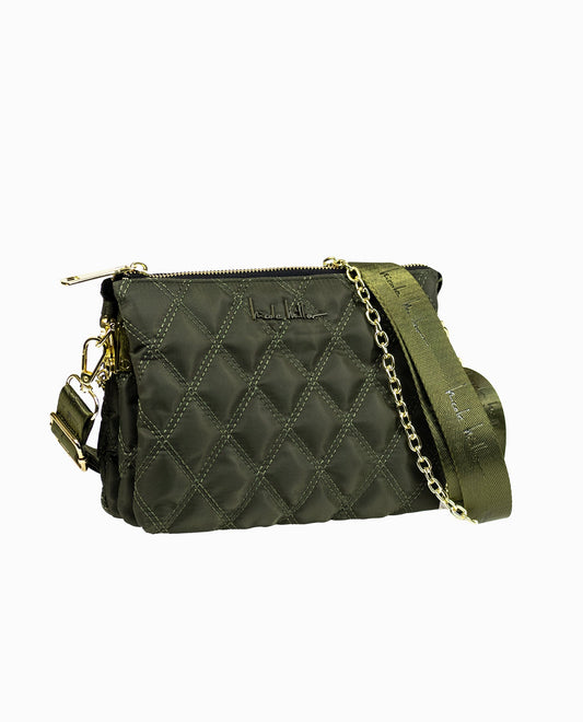 FRONT OF QUILTED NYLON CROSSBODY BAG | Khaki Green