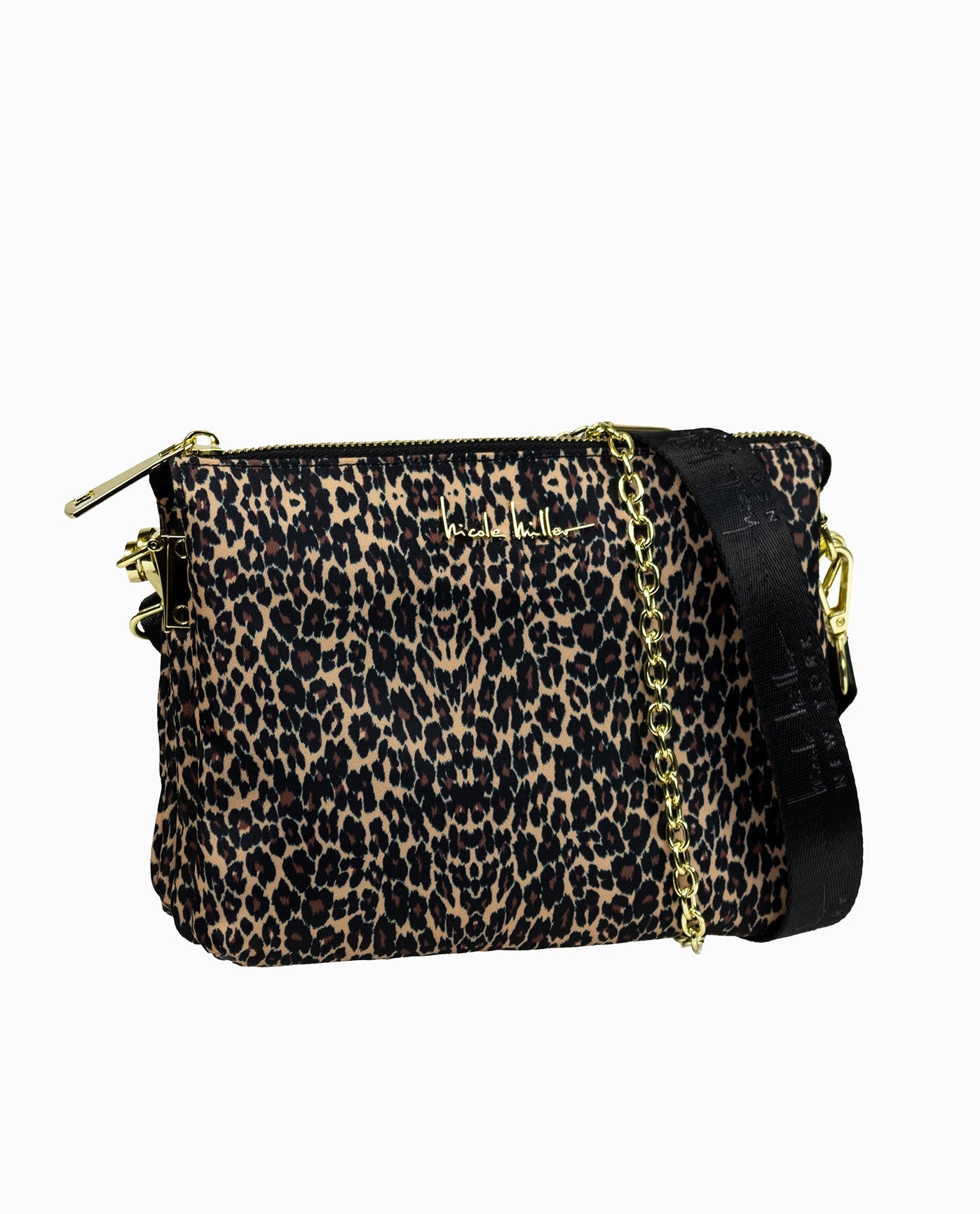 FRONT OF QUILTED NYLON CROSSBODY BAG | Leopard Black