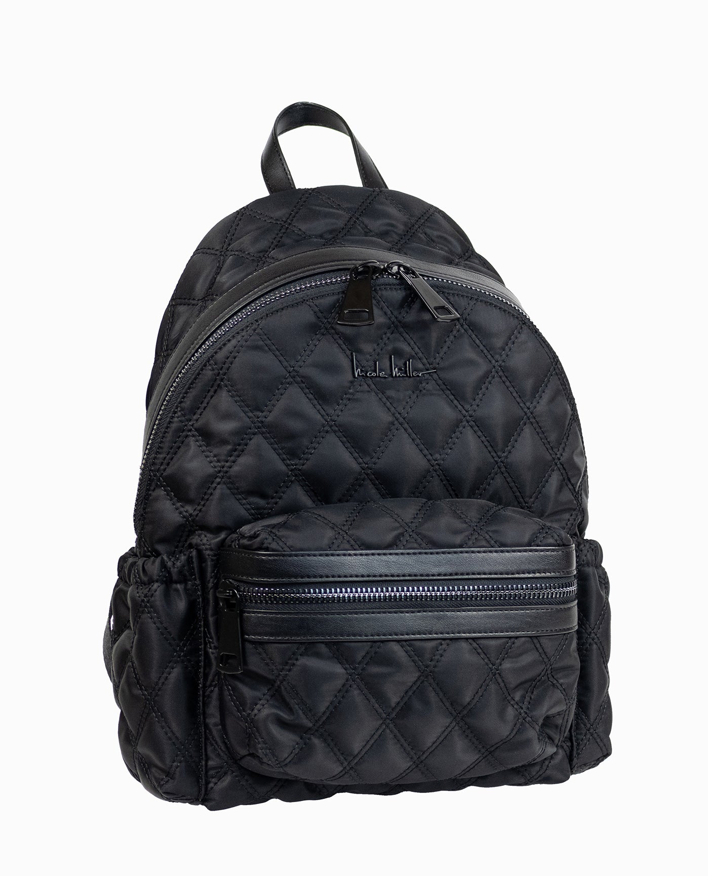 Nicole Miller Quilted Nylon Backpack Os / Black Accessories Handbags