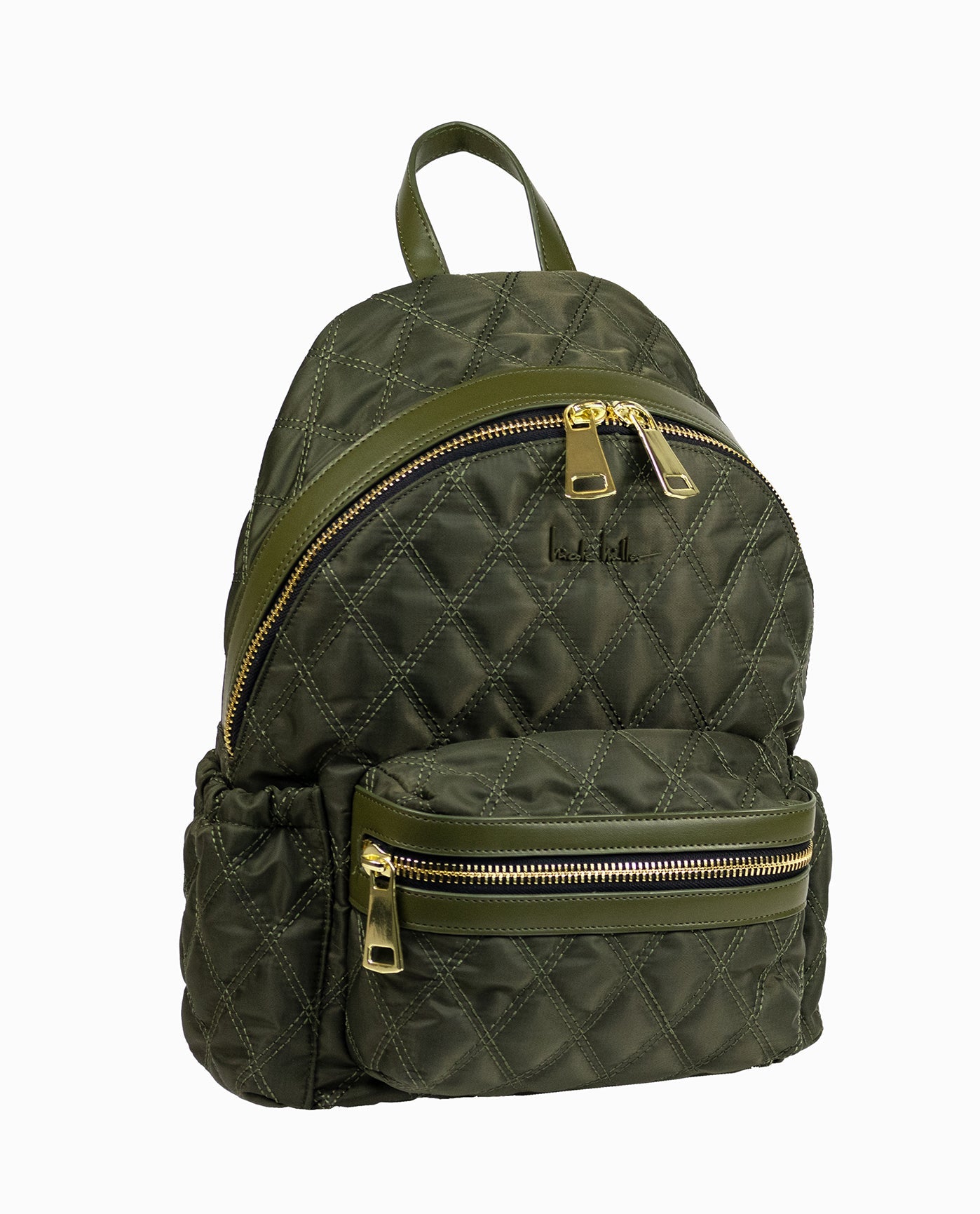 FRONT OF QUILTED NYLON BACKPACK | Khaki Green