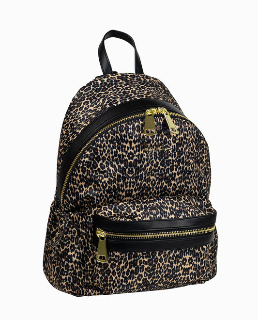 FRONT OF QUILTED NYLON BACKPACK | Leopard Black