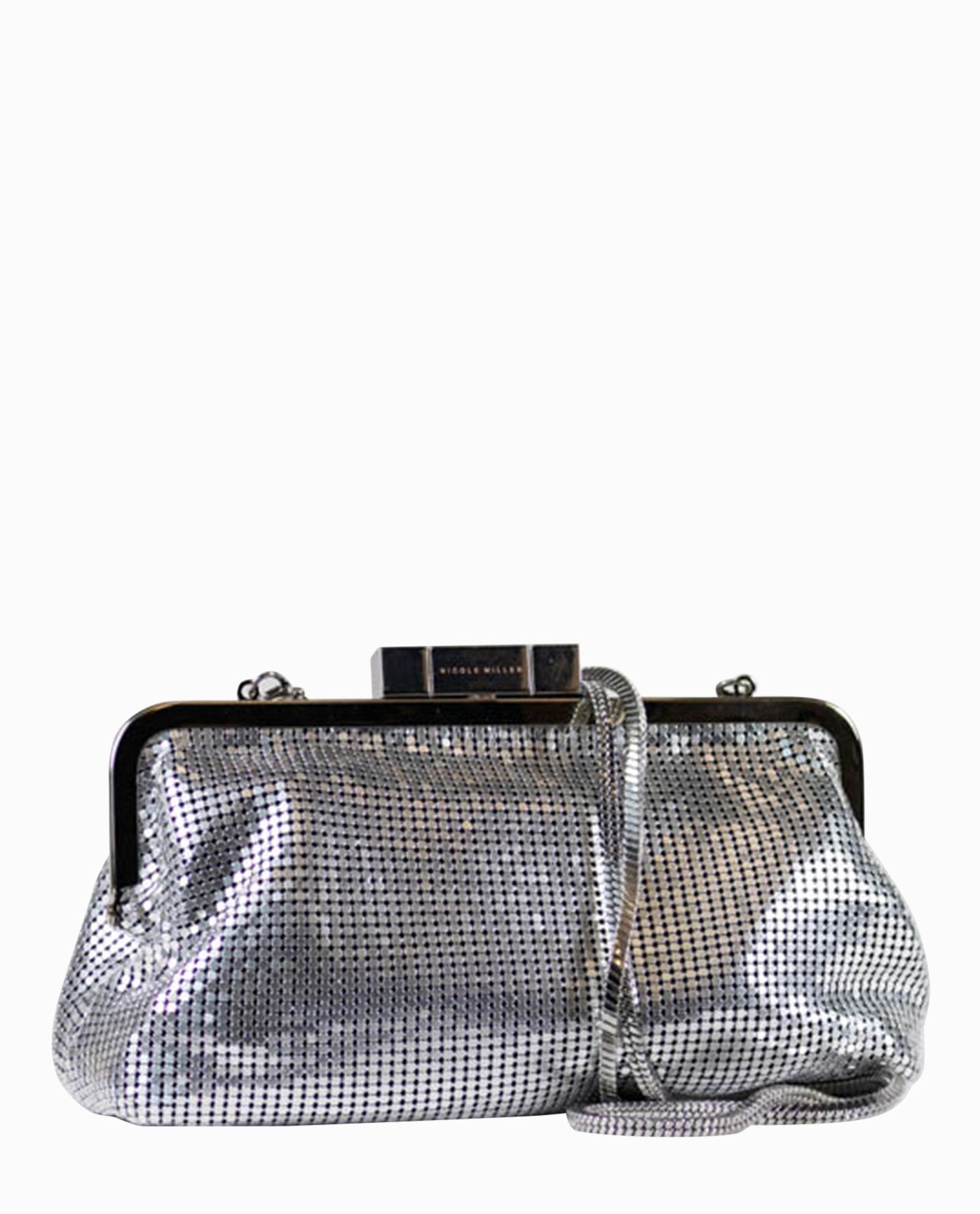 FRONT OF CHAINMAIL CROSSBODY CLUTCH | Silver