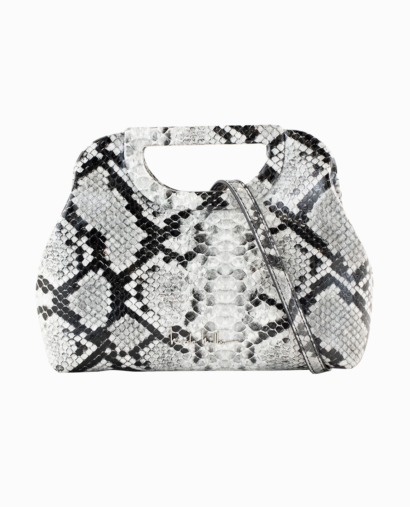 Snake Integrated Handle Clutch with Strap | Grey Snake