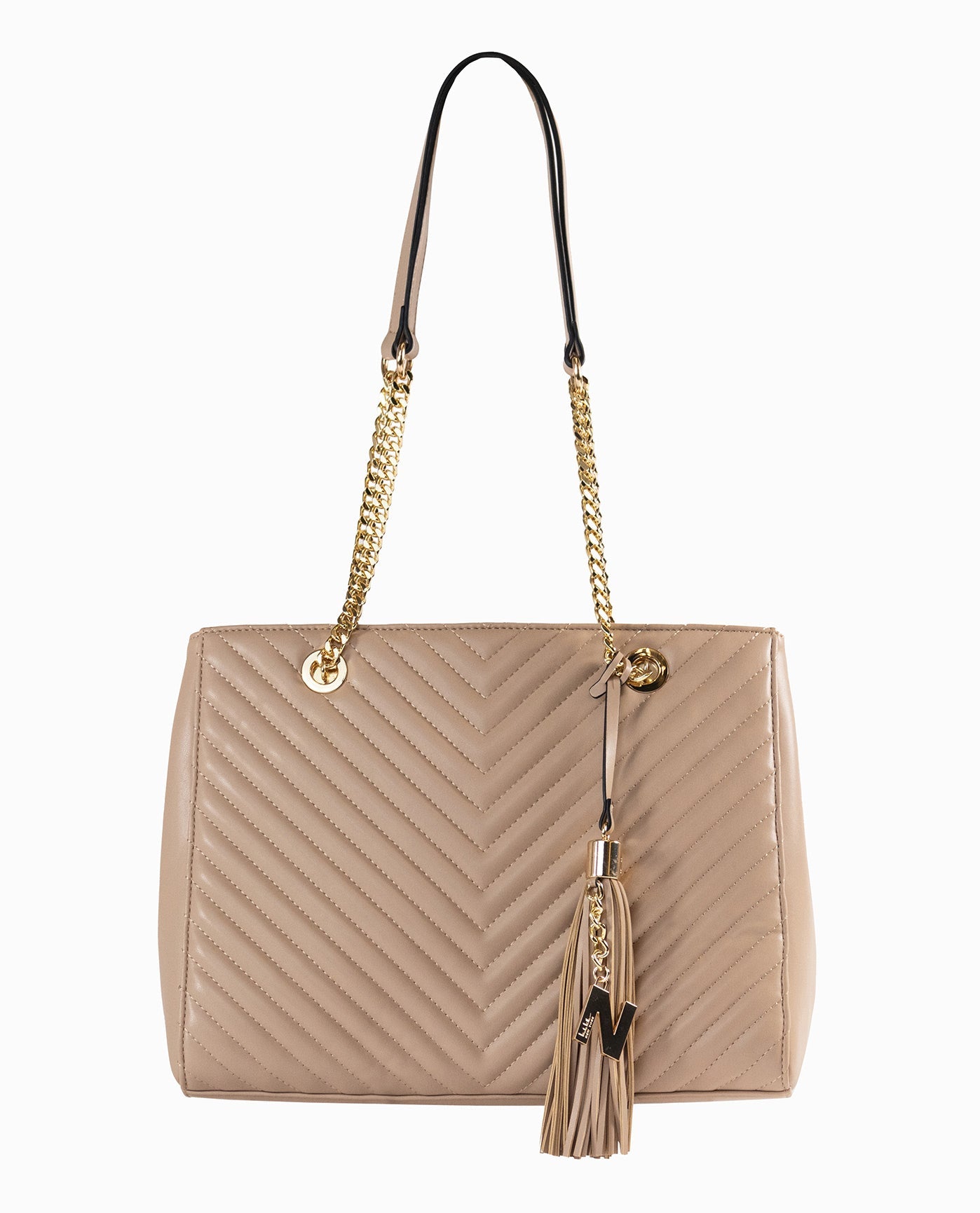 Quilted Tote with Gold Details and Charm | Nude