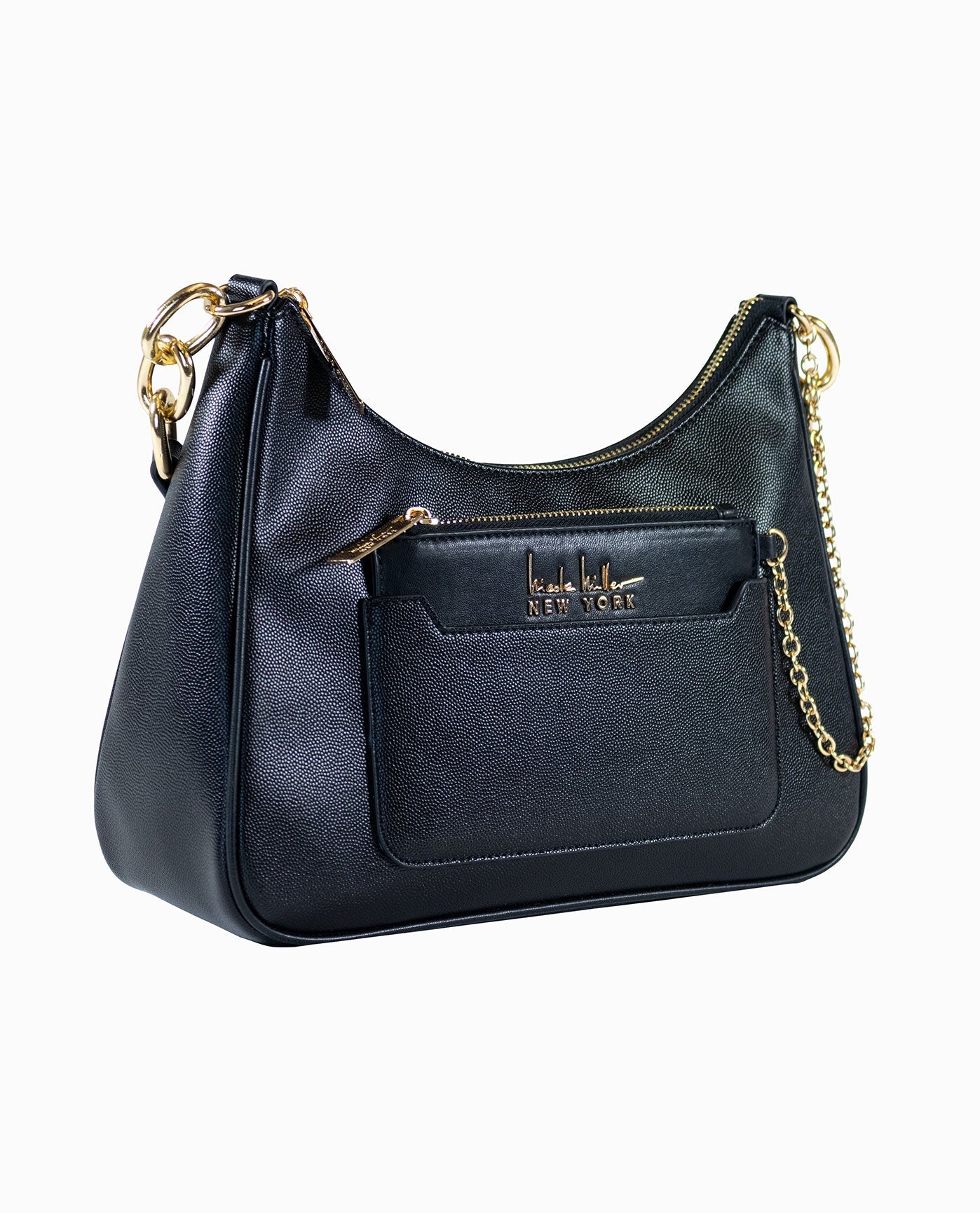 Crossbody Shoulder Bag with Matching Black Coin Purse and Gold Details | Black