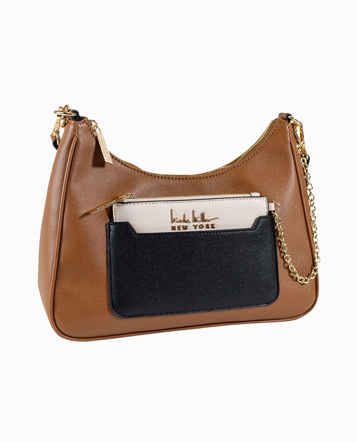 Crossbody Shoulder Bag with Coordinating Light Tan Coin Purse and Gold Details | Tan