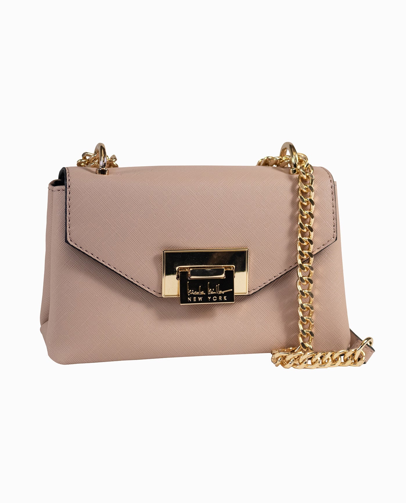 Mini Crossbody Bag with Gold Details | Nude