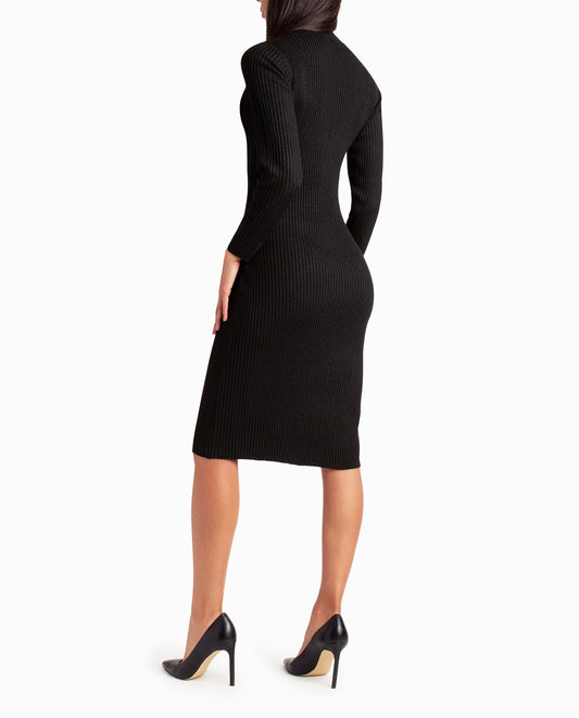 BACK OF LUREX SWEATER KNIT CUT OUT SHOULDER MIDI DRESS | Very Black