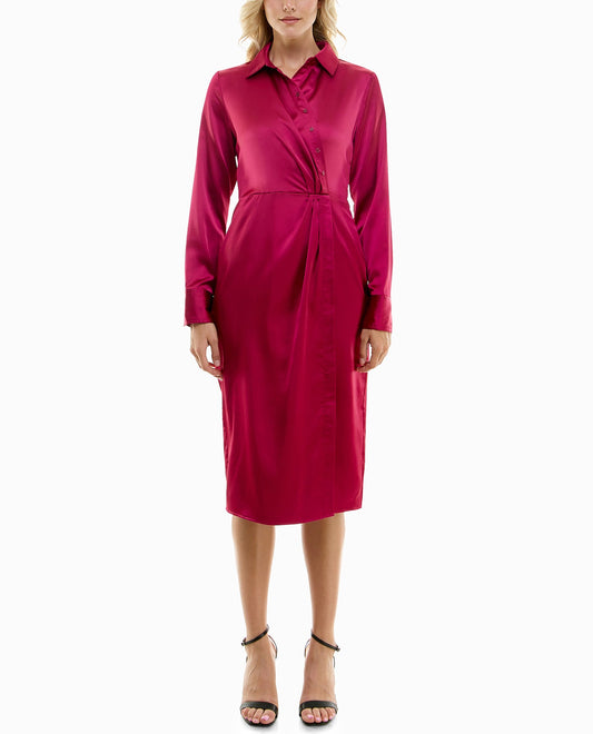 FRONT OF HOLLY STRETCH FAUX WRAP DRESS | Sangria