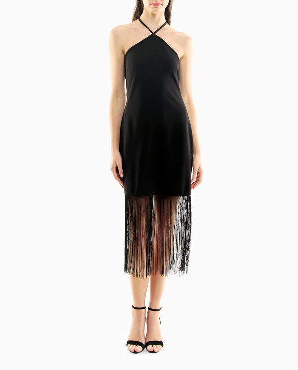 Women's Nicole Miller Designer Sylvie Stretch Crepe Fringed Sheath Dress