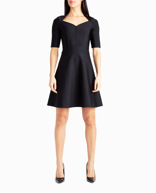 FRONT OF ALICE SHORT SLEEVE A-LINE DRESS | Very Black