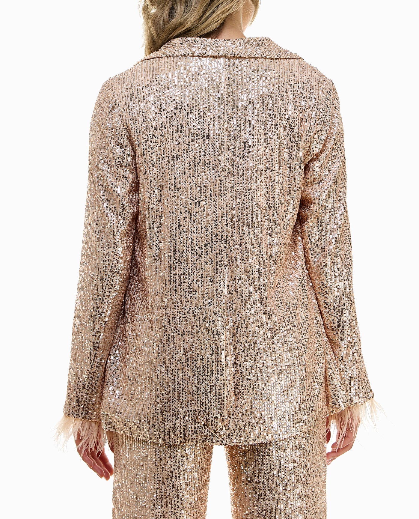 CHARLOTTE ALL OVER SEQUIN FEATHER TRIMMED JACKET