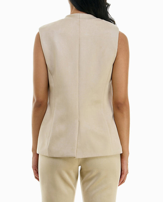 BACK OF STELLA VEGAN SUEDE DOUBLE BREASTED LONG VEST | Biscotti