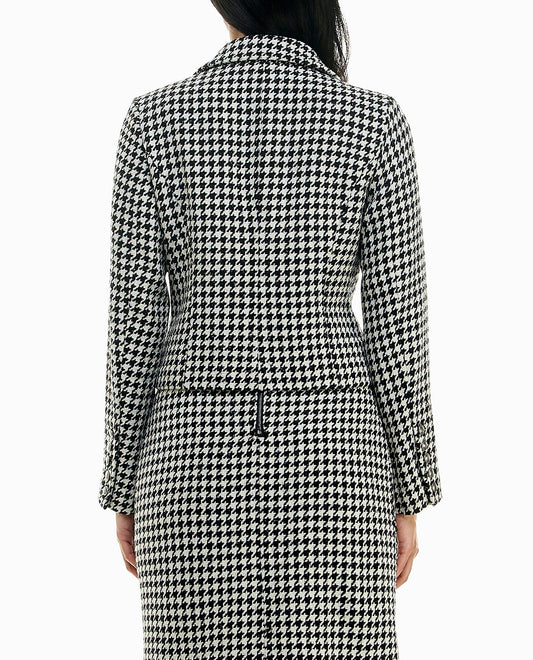 BACK OF WINNIE HOUNDSTOOTH CROPPED BLAZER | Houndstooth Ivory and Black