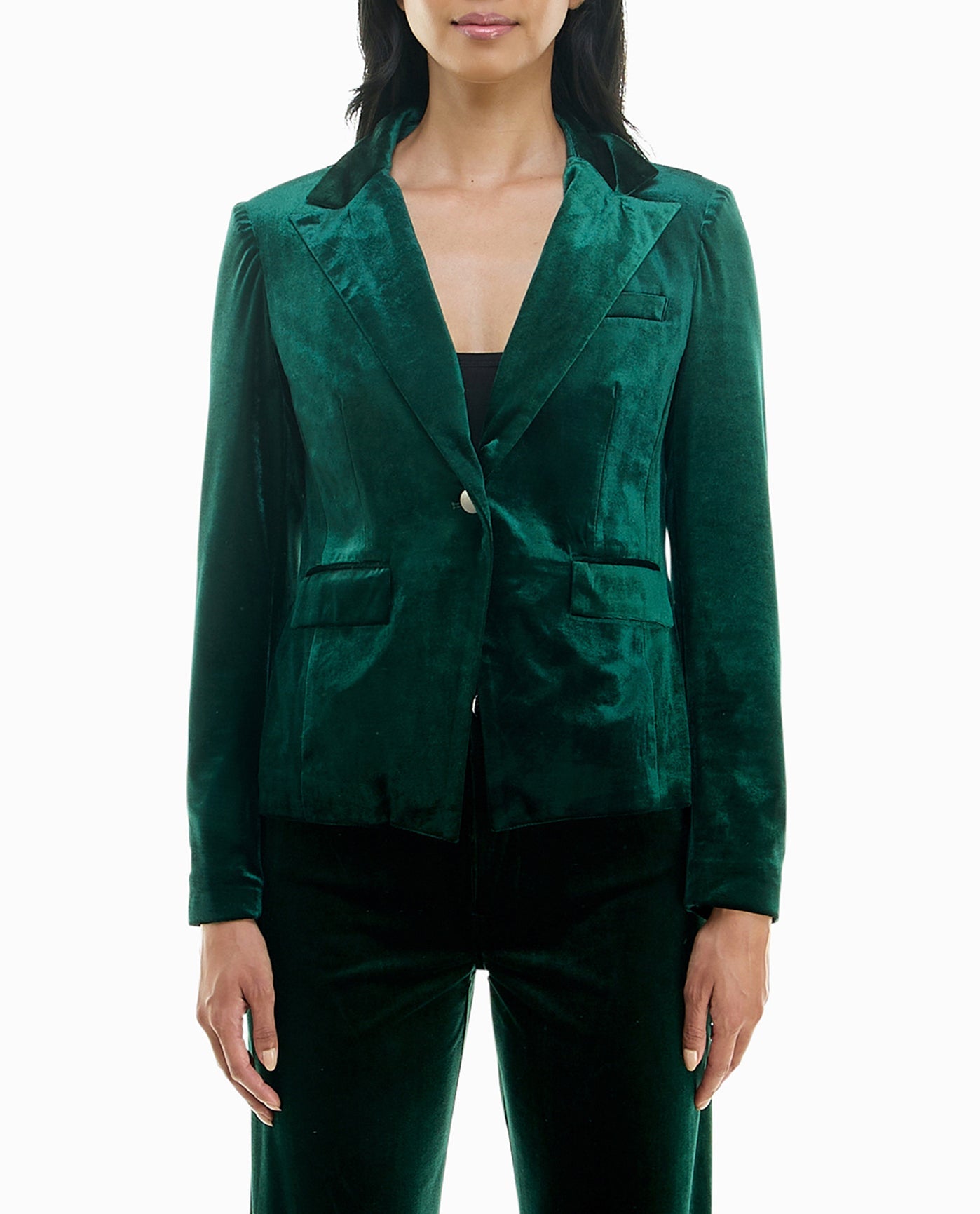 Plus Size - Green Velvet Open Front Button Blazer - Torrid