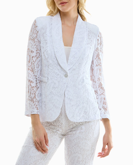 FRONT OF LILY LACE ONE BUTTON BLAZER | Brilliant White