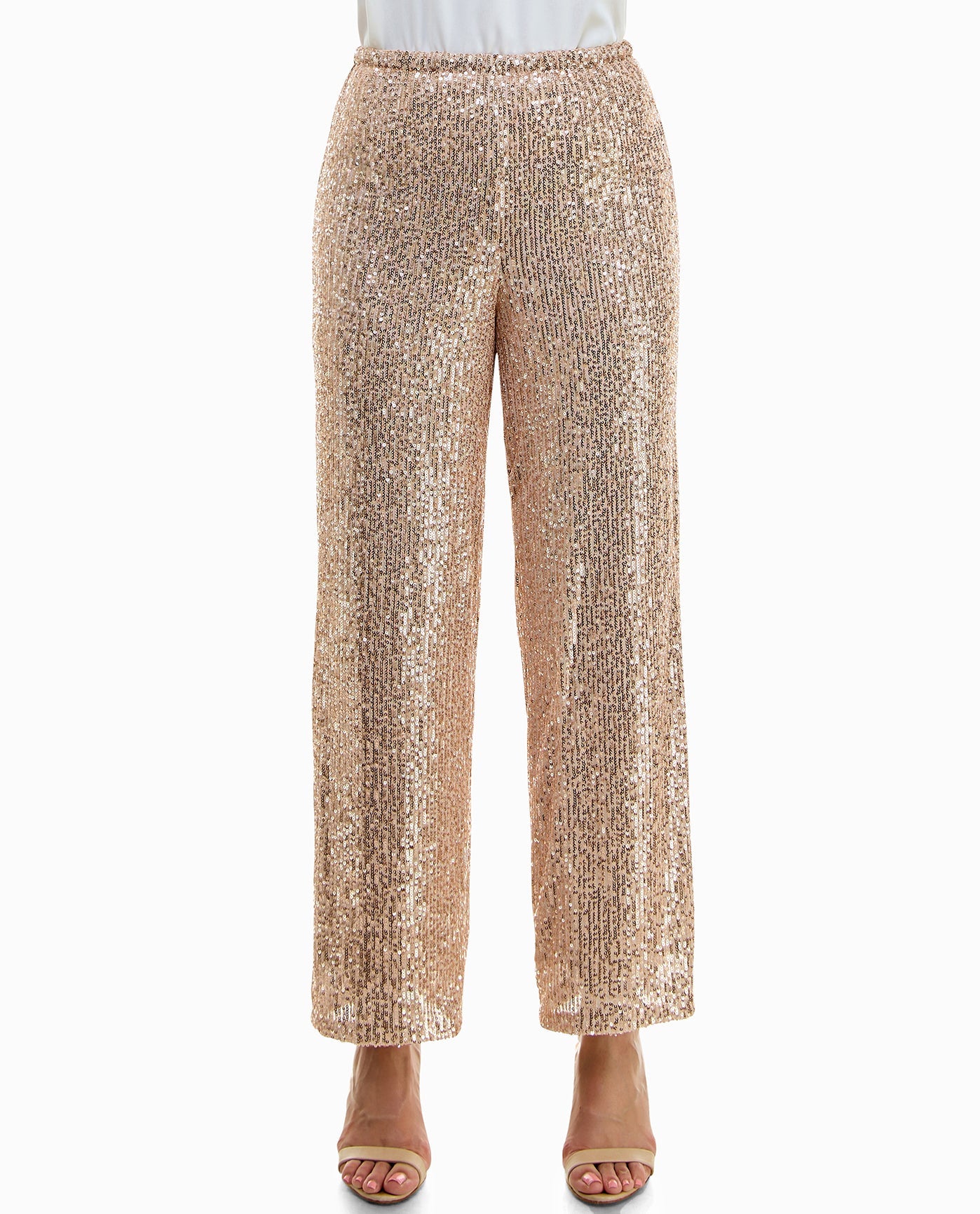 FRONT OF AVERY ALL OVER SEQUIN PULL ON PANT | Champagne Sequins