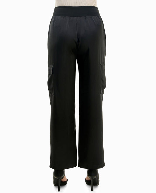 BACK OF ANDIE STRETCH SATIN PULL ON CARGO PANT | Very Black