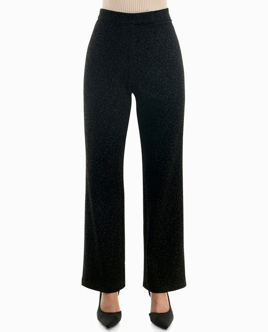 FRONT OF MILLIE FLOCKED PONTE FLY FRONT PANT | Very Black