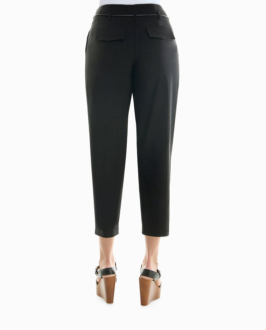 BACK OF WILLOW STRETCH PLEAT FRONT BELTED PANT | Very Black