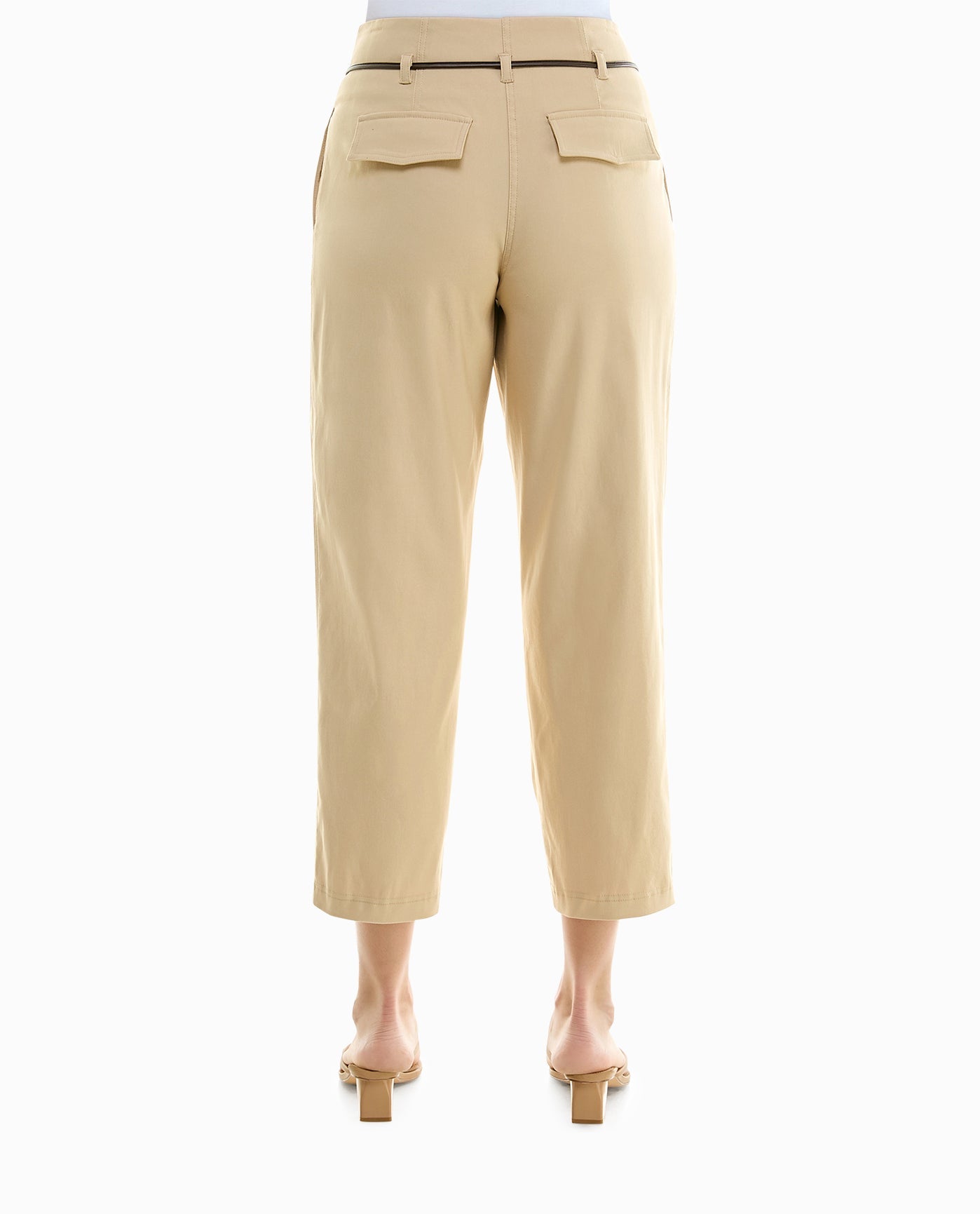 BACK OF WILLOW STRETCH PLEAT FRONT BELTED PANT | Warm Sand
