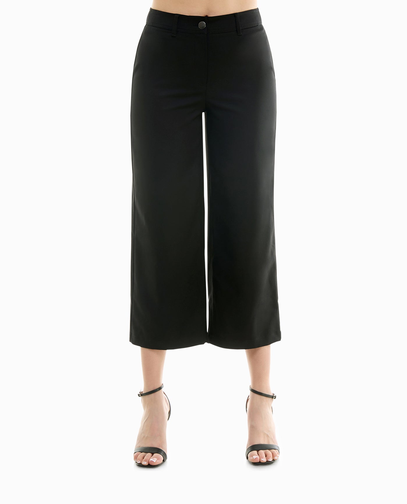 FRONT OF MERCER STRETCH CROPPED ZIP FRONT FLARE PANT | Very Black