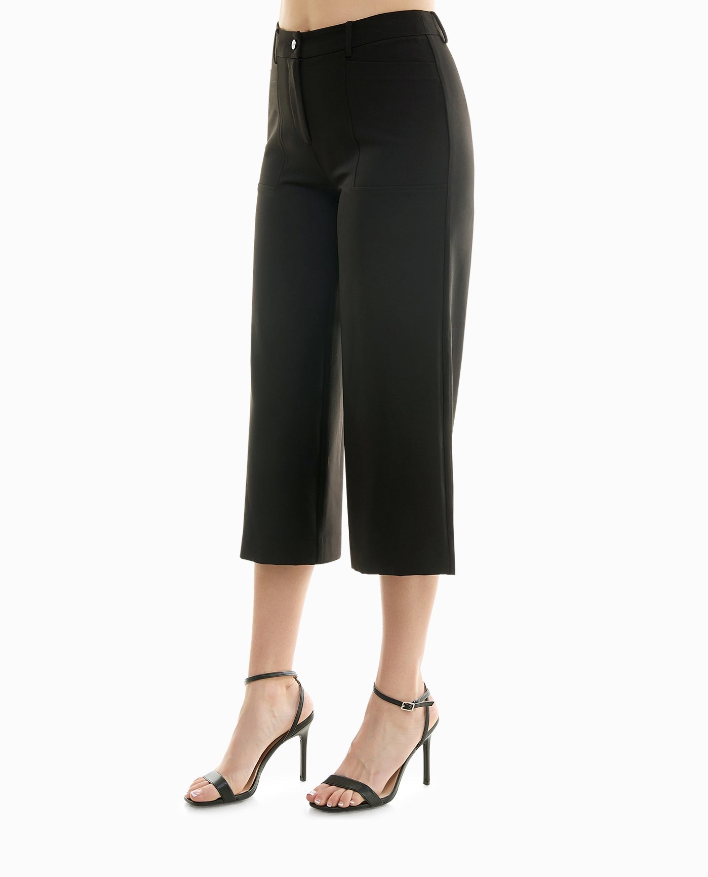 SIDE OF MERCER STRETCH CROPPED ZIP FRONT FLARE PANT | Very Black