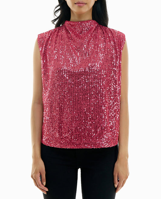 FRONT OF GEMMA ALL OVER SEQUIN SLEEVELESS TOP | Sangria
