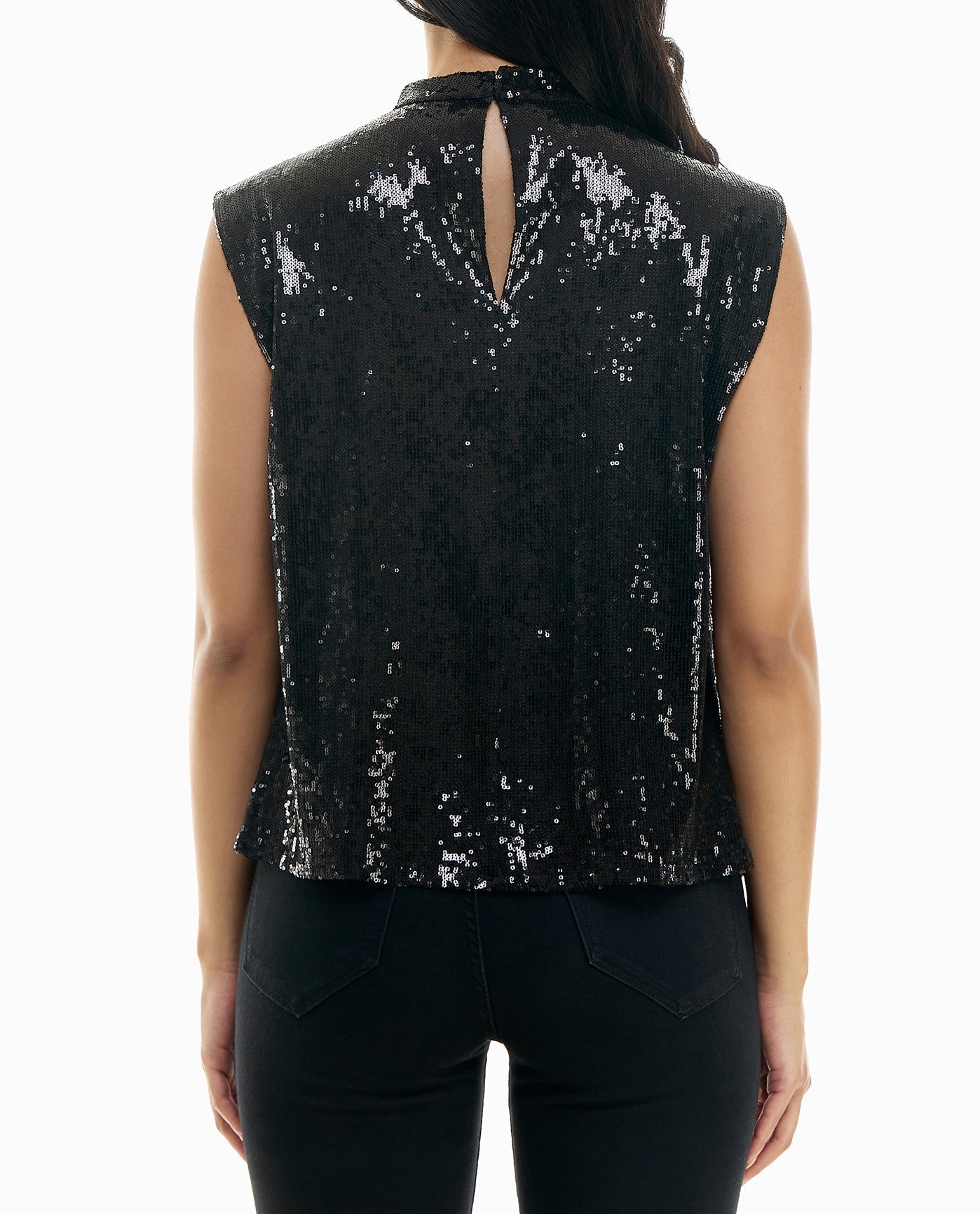 BACK OF GEMMA ALL OVER SEQUIN SLEEVELESS TOP | Very Black