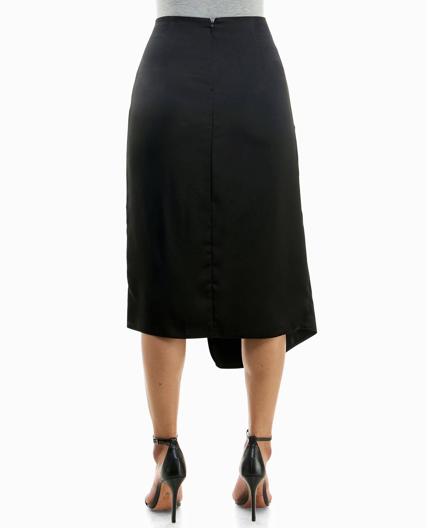 BACK OF CARRIE STRETCH SATIN FAUX WRAP SKIRT | Very Black