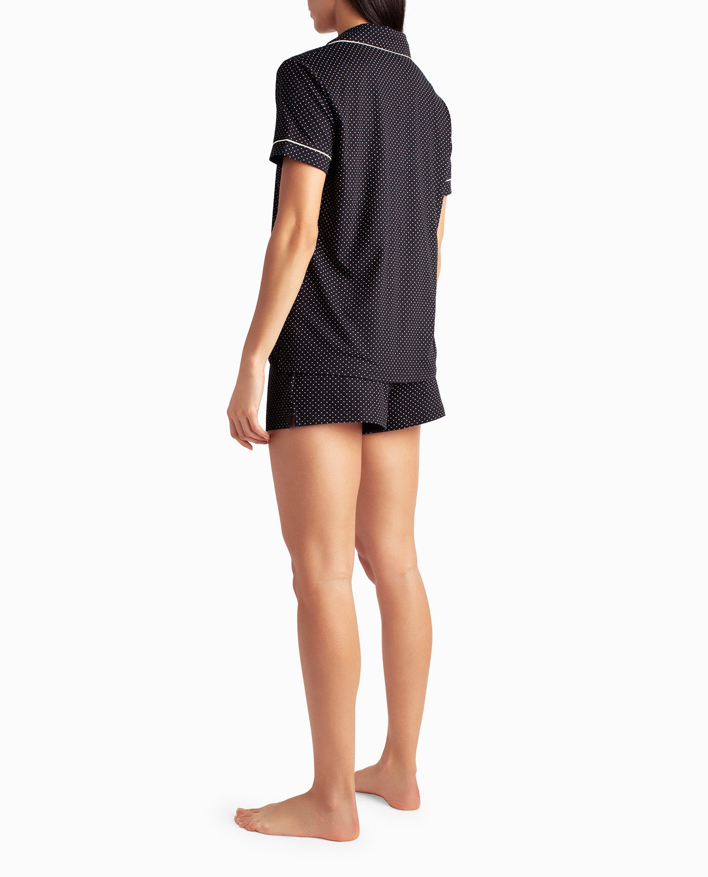 BACK OF PEACHED JERSEY SHIRT AND SHORT TWO-PIECE SLEEPWEAR SET | Black Dot Square