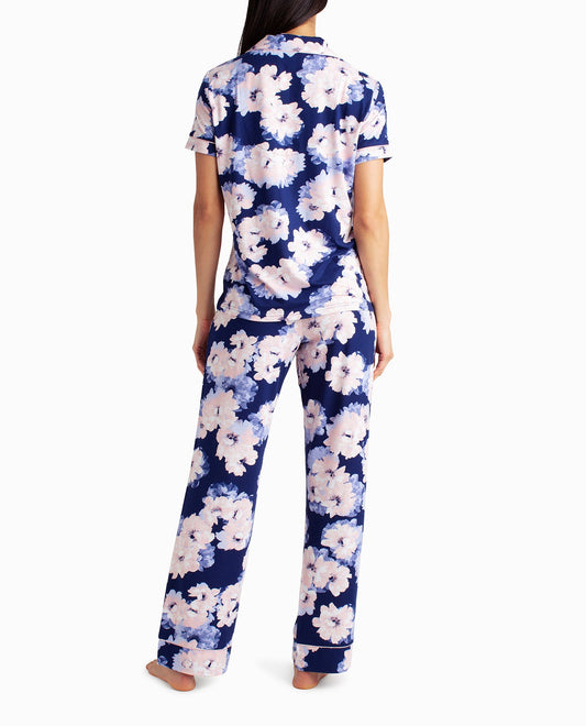 BACK OF PEACHED JERSEY SHIRT AND PANT TWO-PIECE SLEEPWEAR SET | Indiglo Floral