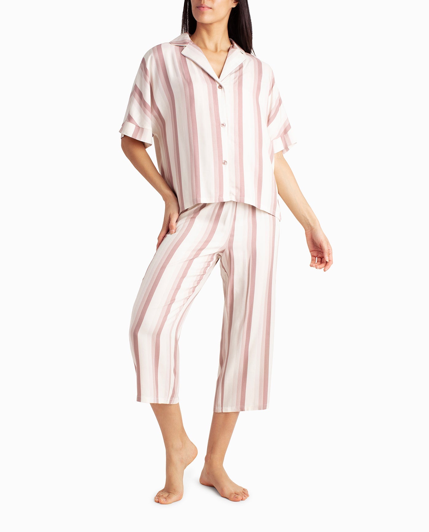 Women's Nicole Miller Designer Woven Shirt and Capri Two-Piece Sleepwear Set