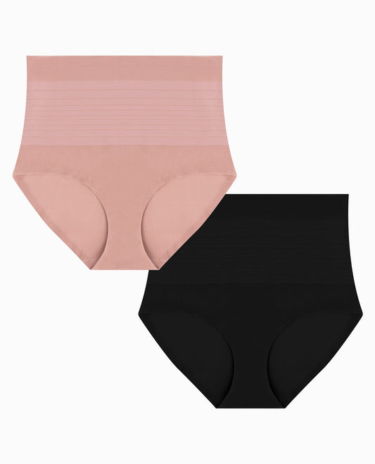 SET IMAGE FOR 2-PACK SHAPING STRIPE LASER BRIEFS | Black And Mineral Blush