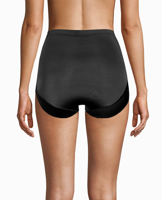 BACK OF BLACK SHINY MICRO HIGH WAISTED SHAPING BRIEFS | Dune Dust and Black