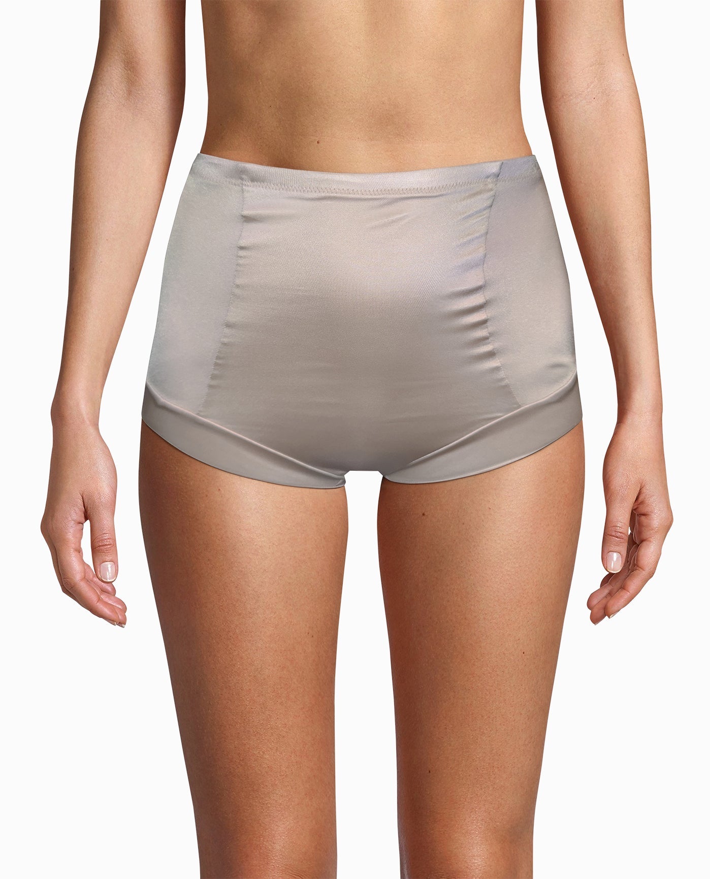 FRONT OF DUNE DUST SHINY MICRO HIGH WAISTED SHAPING BRIEFS | Dune Dust and Black