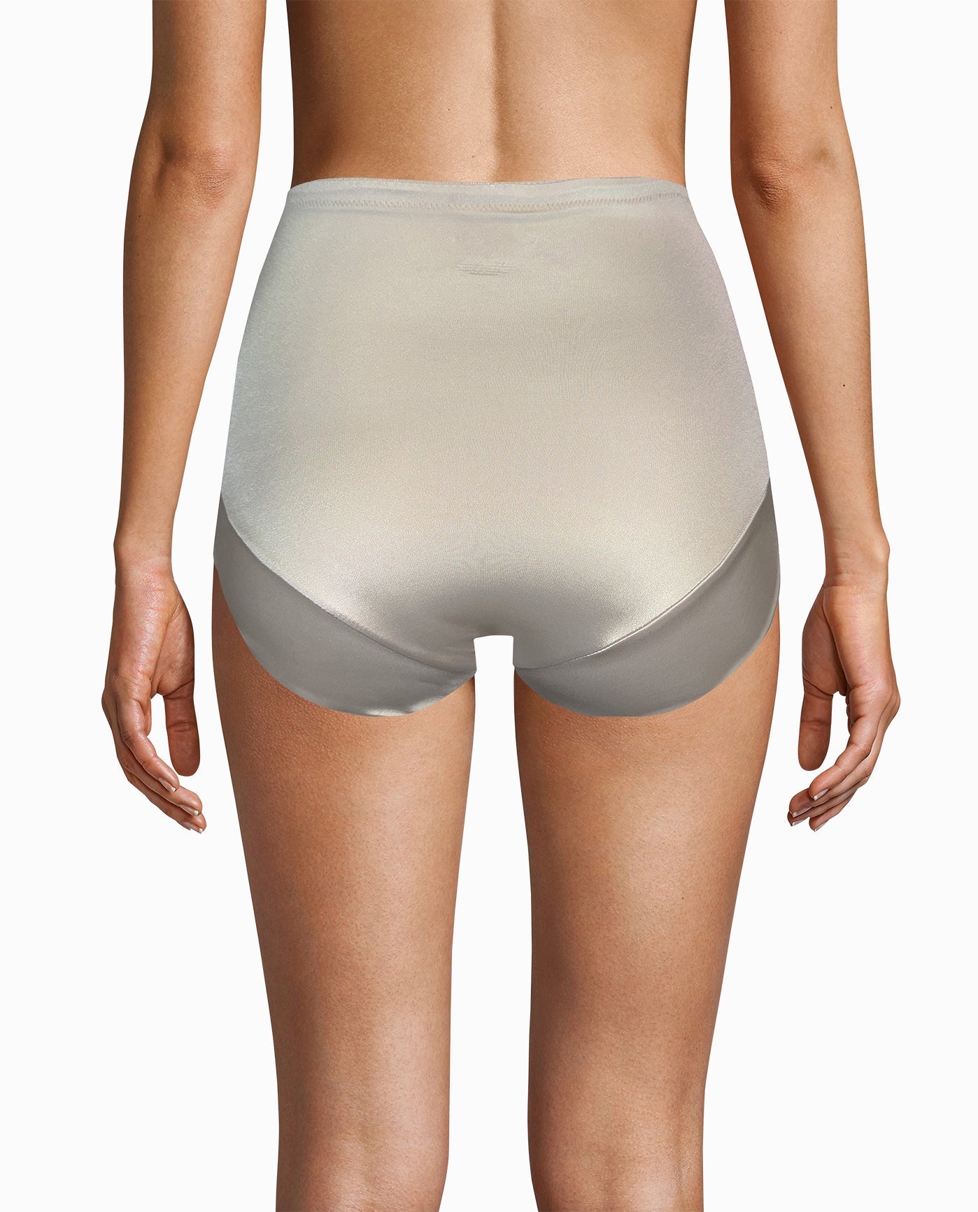 BACK OF DUNE DUST SHINY MICRO HIGH WAISTED SHAPING BRIEFS | Dune Dust and Black