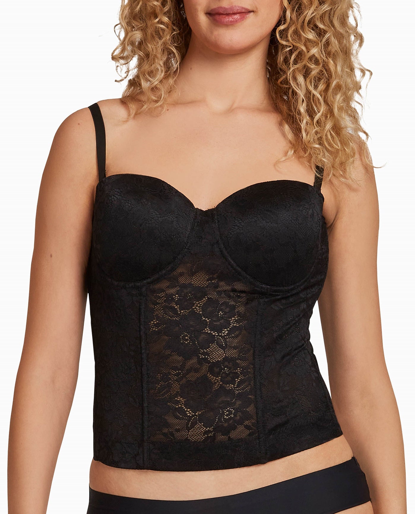 FRONT OF LACE POWER MESH BUSTIER | Black