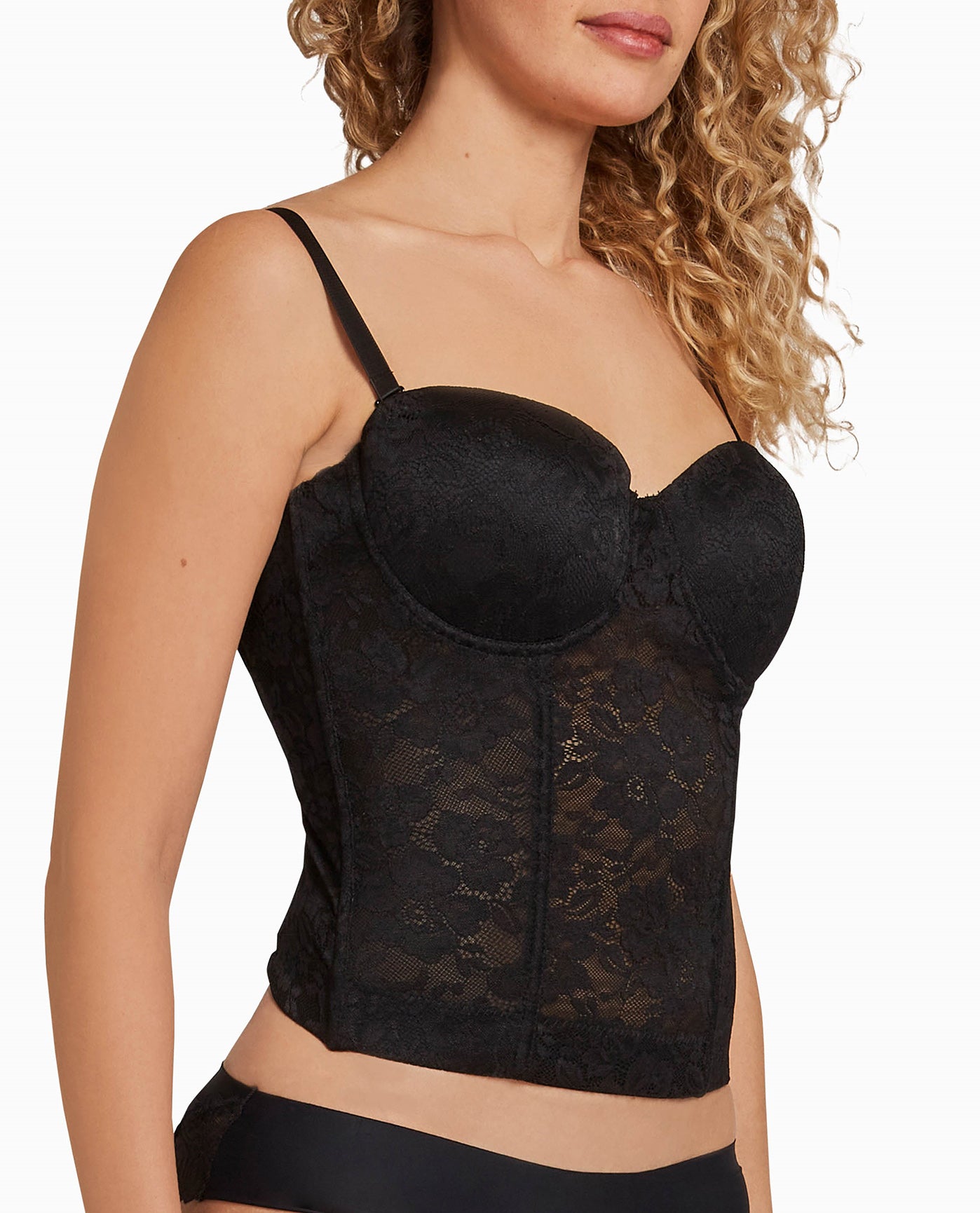 SIDE OF LACE POWER MESH BUSTIER | Black