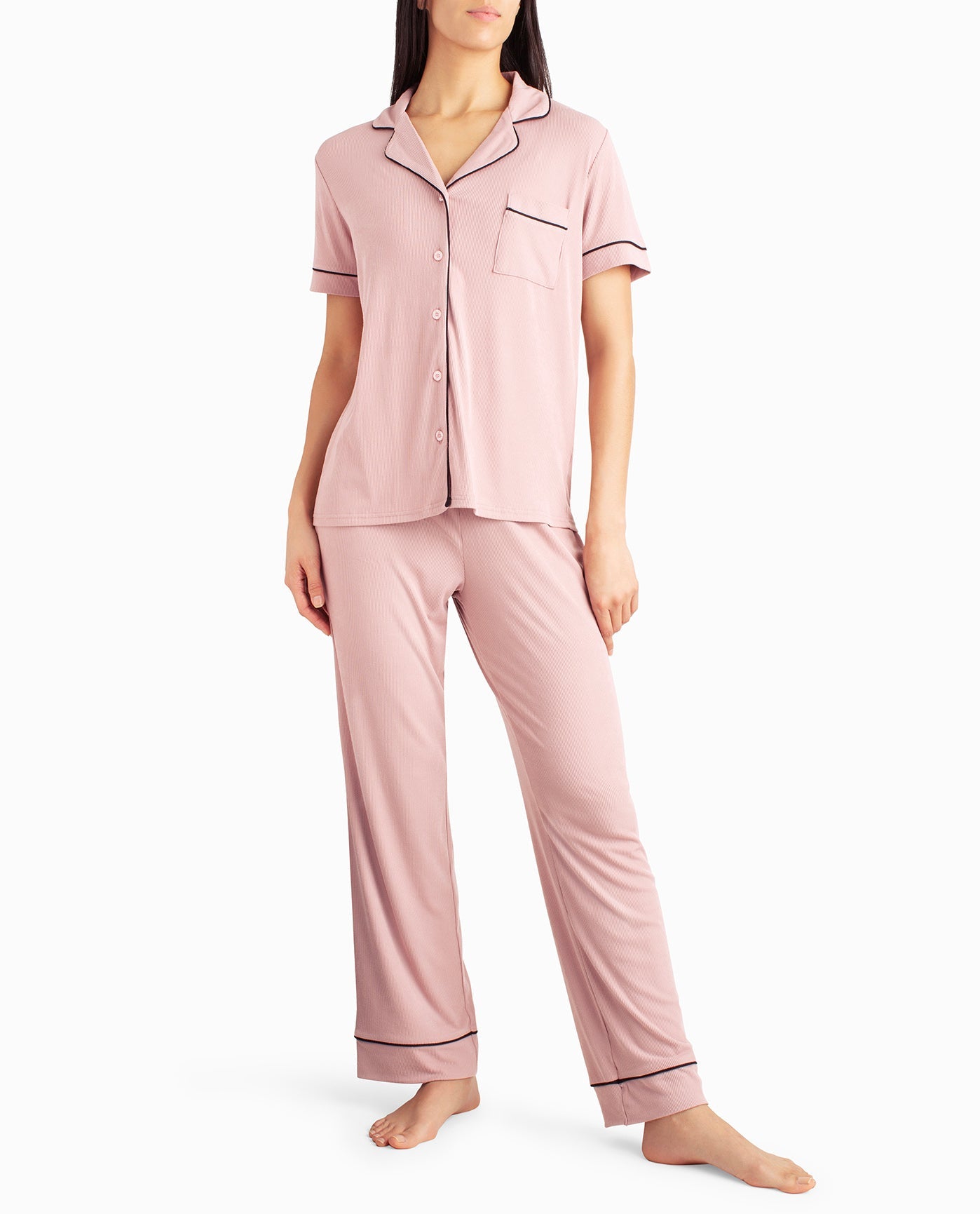 FRONT OF RIBBED SHIRT AND PANT TWO-PIECE SLEEPWEAR SET | Gemini