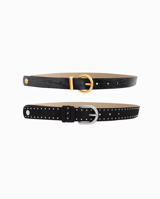VEGAN SUEDE AND LEATHER BELT TWO-PIECE SET | Black