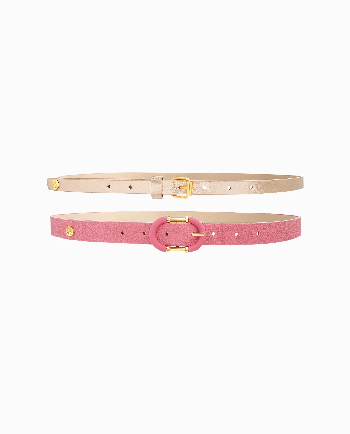 VEGAN LEATHER SKINNY BELT TWO-PIECE SET | Pink and Gold