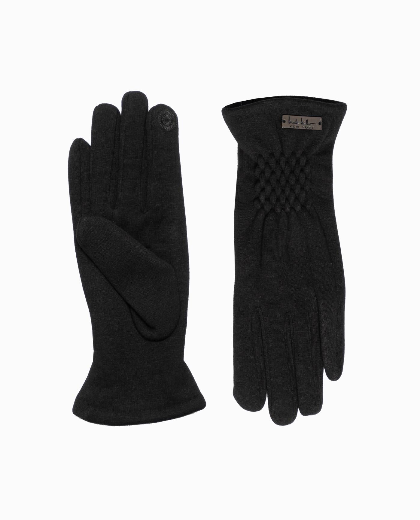 TOP AND BOTTOM OF QUILTED STRETCH GLOVE | Black