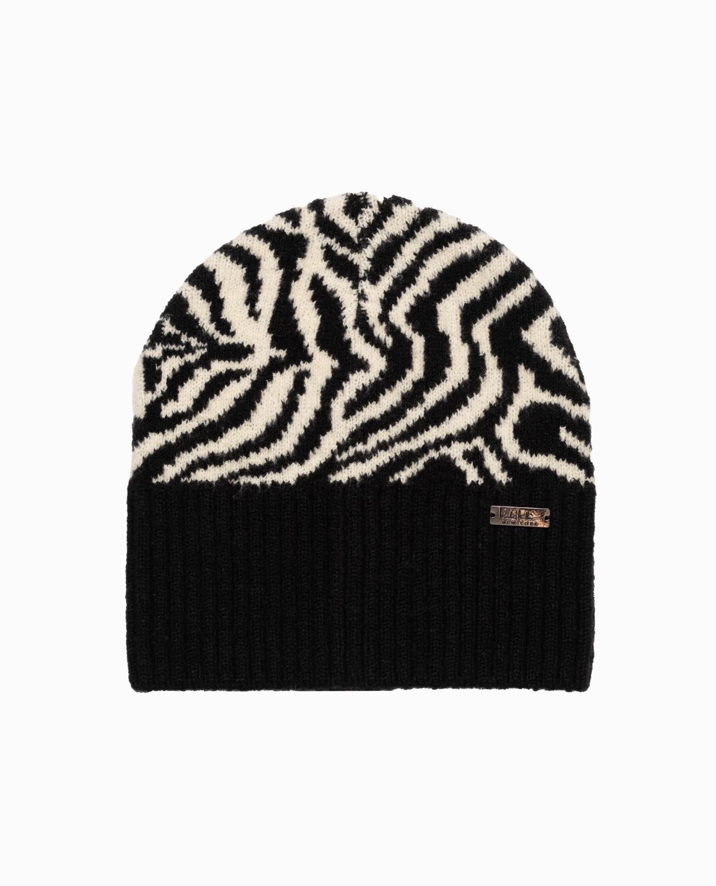 Women's Nicole Miller Designer Zebra Beanie and Scarf Set