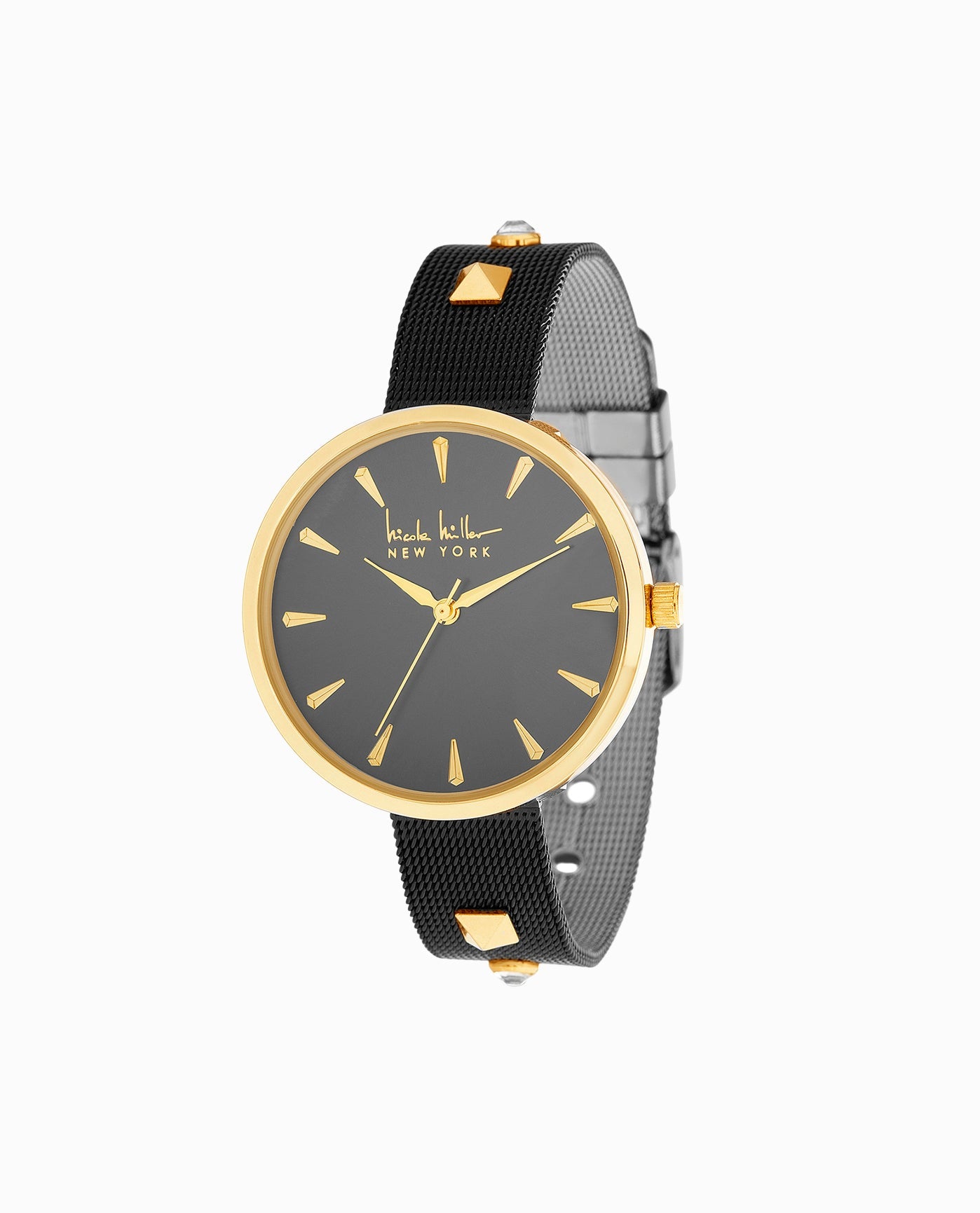 FRONT OF GOLD TONE STAINLESS STEEL STRAP WATCH, 36MM | Black