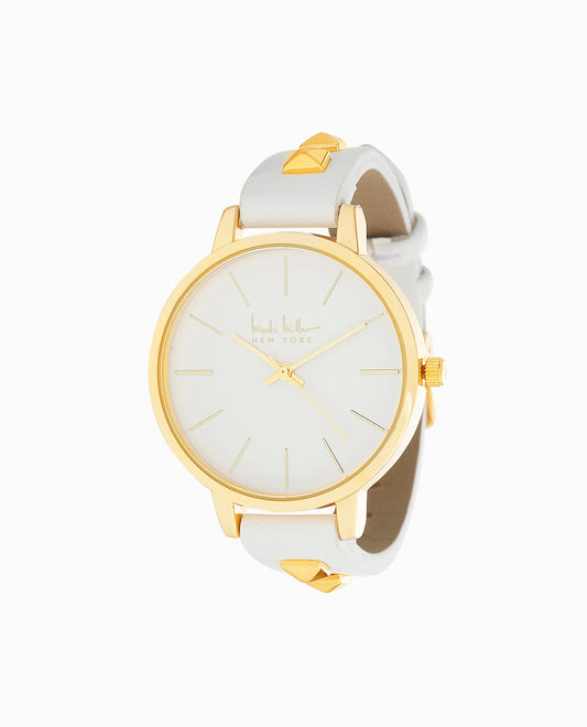 FRONT OF GOLD TONE STRAP WATCH, 38MM | White